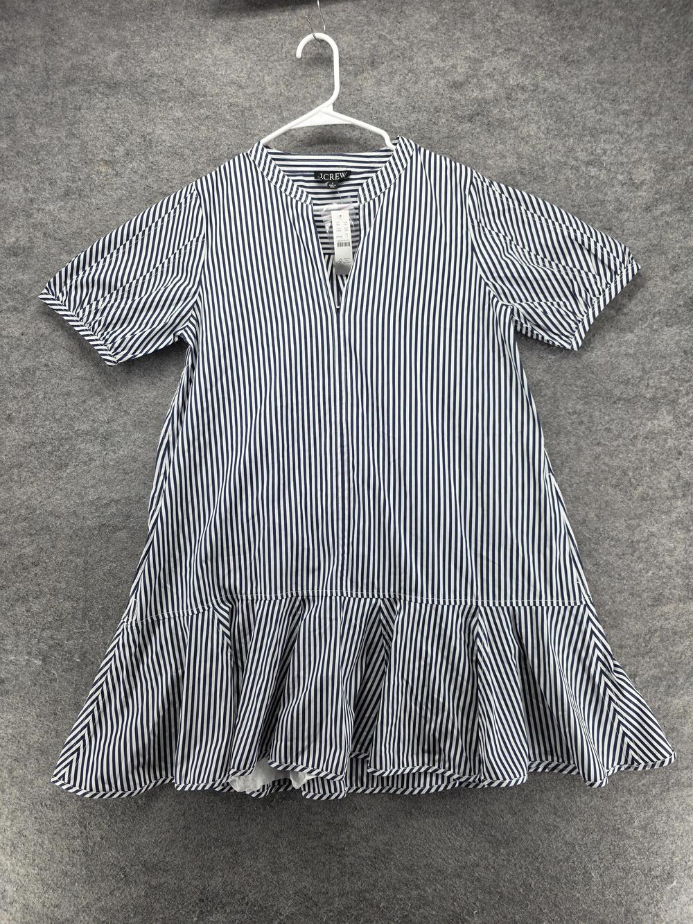 J.CREW Dress Womens S Blue Trapeze & Swing Short V-Neck Puff Sleeve Ruffle